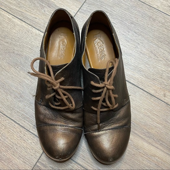 KORK-EASE bronze brown metallic leather Estella heeled cap top Oxford shoes 9 - Picture 2 of 15